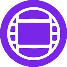 Avid Media Composer logo, a white film-reel icon in a purple circle